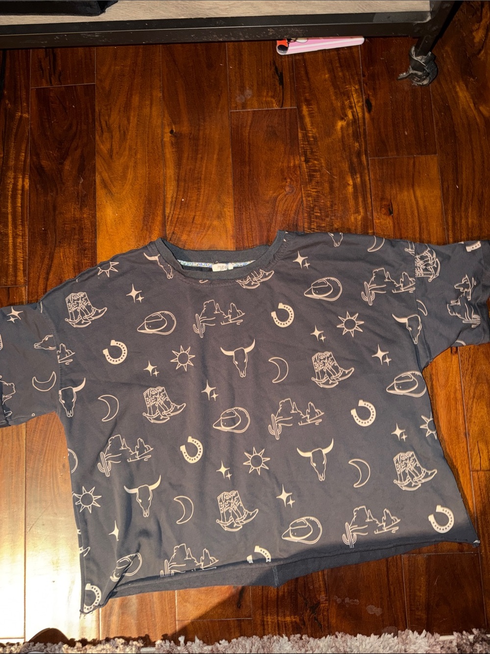 Umgee Black Crop Top with Cream Western Icons